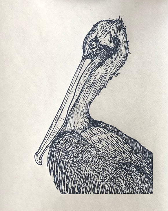 Pelican, limited edition lino print