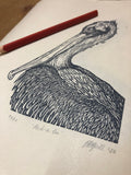 Pelican, limited edition lino print