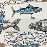 Mackerel, Salmon, & Plaice Bookmarks x 3 lino prints