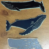 Whale Bookmarks, x 3 lino prints