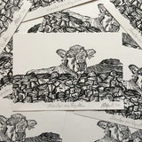 Irish Animal lino prints, Cow, Sheep, & Hare