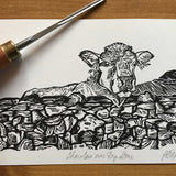 Irish Animal lino prints, Cow, Sheep, & Hare