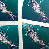 Diving Gannet, limited edition multiblock lino print