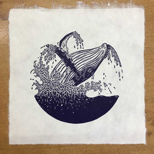 Humpback Whale breaching lino print