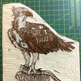 Osprey with prey, lino print