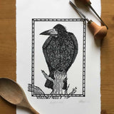 Rook, lino print