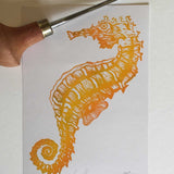 Seahorse lino print